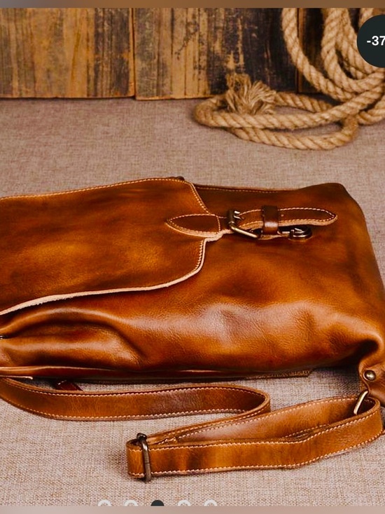 Unisex Brown Leather Backpack with Front Buckle - Extra Compartments main image 4